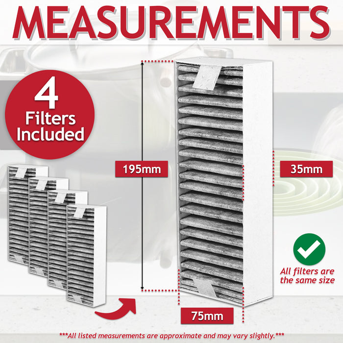 Activated Carbon Filter for Gaggenau CA084010 CA282111 CV282 Cooker Hood (Pack of 4 Filters)