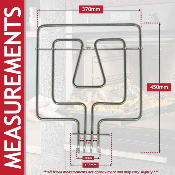 Dual Heating Element for Bosch Neff Siemens Top Grill Oven Cooker (2700W, 220V / 240V)