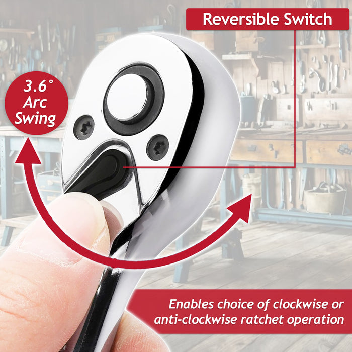 1/4" Socket Ratchet Square Drive 100 Teeth Quick Release Reversible Chrome Vanadium Steel Tool