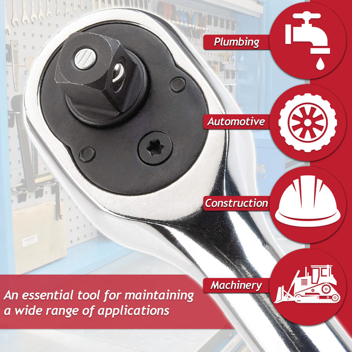 1/4" Socket Ratchet Square Drive 100 Teeth Quick Release Reversible Chrome Vanadium Steel Tool