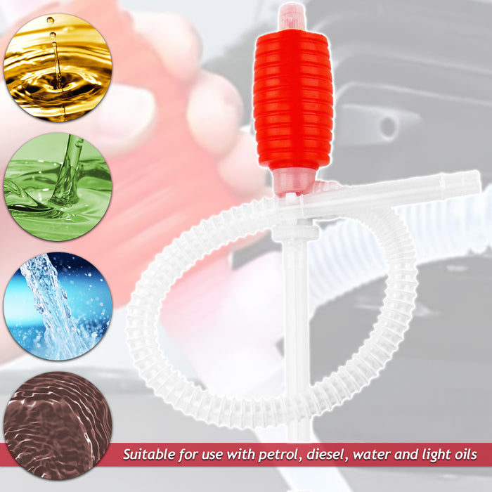 Manual Syphon Pump Hand Squeeze Operated Petrol Diesel Fuel Liquid Oil Barrel Transfer Hose Tube