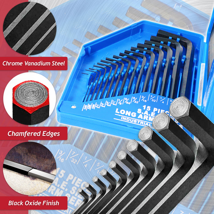 Hex Key Set 30 Piece Long Short Arm Metric SAE Imperial Chrome Vanadium Steel Allen Keys with Storage Carry Case