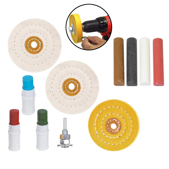 7 PC Metal Cleaning, Polishing & Buffing Kit for Drill + 4 Piece Compound Set