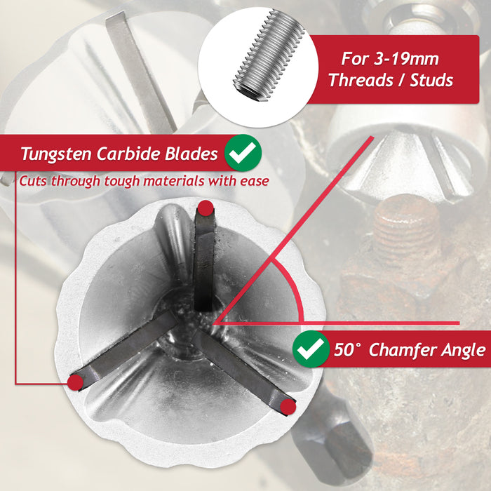 External Chamfer Deburring Tool 3-19mm 1/4" Hex Shank 50° Angle Tungsten Carbide Drill Bit Attachment