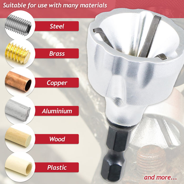 External Chamfer Deburring Tool 3-19mm 1/4" Hex Shank 50° Angle Tungsten Carbide Drill Bit Attachment