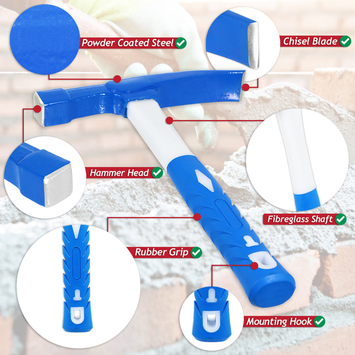 Brick Hammer Chisel 24oz Heavy Duty Fibreglass Handle Non Slip Grip Masonry Tool