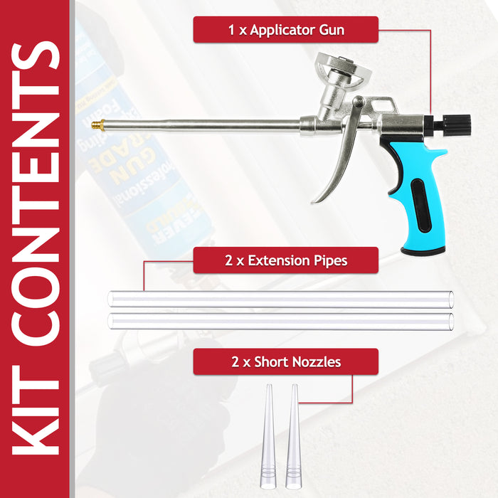 Expanding Foam Applicator Gun Caulking Sealing Filling Spray Tool Kit (for 750ml Threaded Connector Cans)