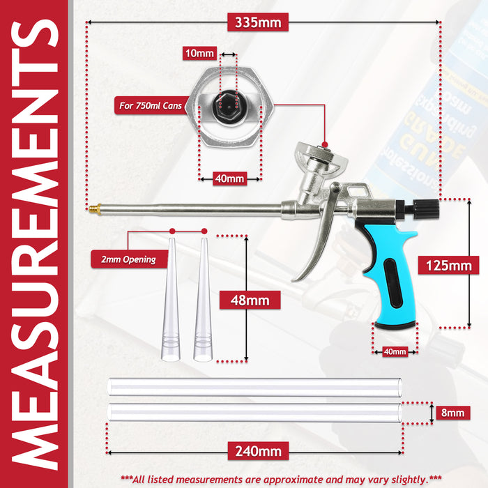 Expanding Foam Applicator Gun Caulking Sealing Filling Spray Tool Kit (for 750ml Threaded Connector Cans)