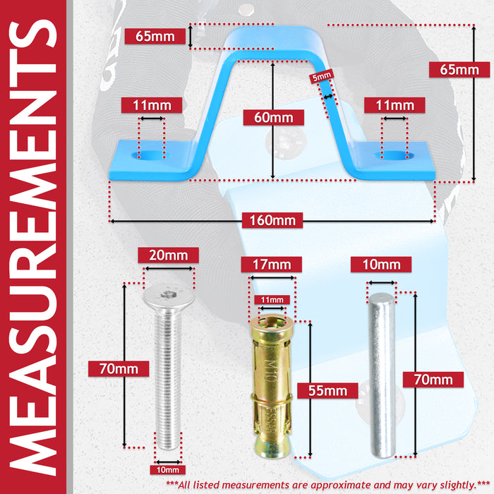 Wall Ground Security Anchor Motorcycle Bicycle Scooter Power Tool Anti-Theft Steel Chain Lock Kit (65mm x 160mm)