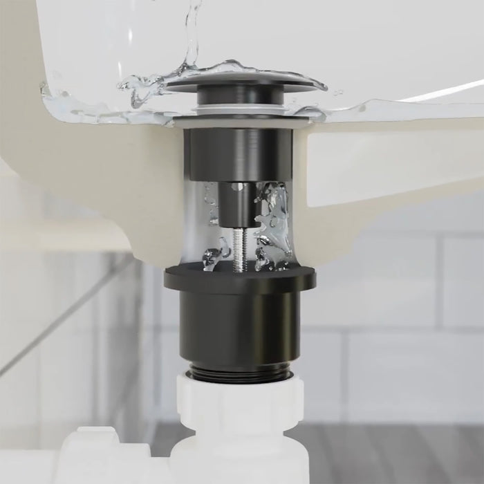 Clicker Basin Waste Plug 1 1/4" 60mm Click Clack Bathroom Sink Pop Up Push Dome (Matt Black)