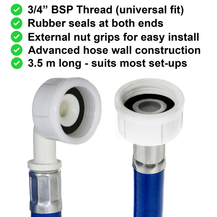 Universal Cold Water Fill Inlet Pipe Feed Hose with Seals for Dishwasher and Washing Machines (3.5m)