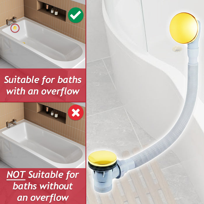 Clicker Bath Waste Plug Combination Click Clack Sprung Pop Up Overflow (Gold, 40mm / 1.5" BSP)