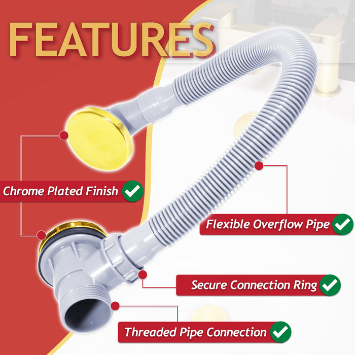 Clicker Bath Waste Plug Combination Click Clack Sprung Pop Up Overflow (Gold, 40mm / 1.5" BSP)