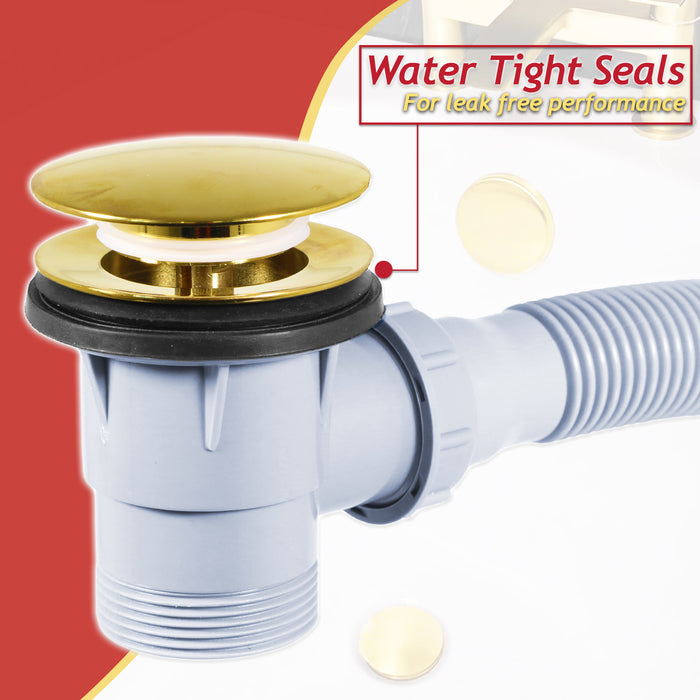 Clicker Bath Waste Plug Combination Click Clack Sprung Pop Up Overflow (Gold, 40mm / 1.5" BSP)