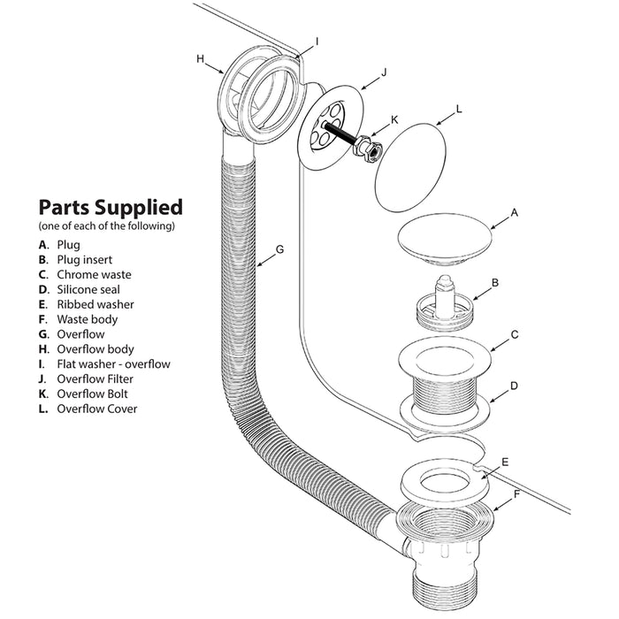 Clicker Bath Waste Plug 40mm 1.5" Combination Click Clack Overflow (Black)