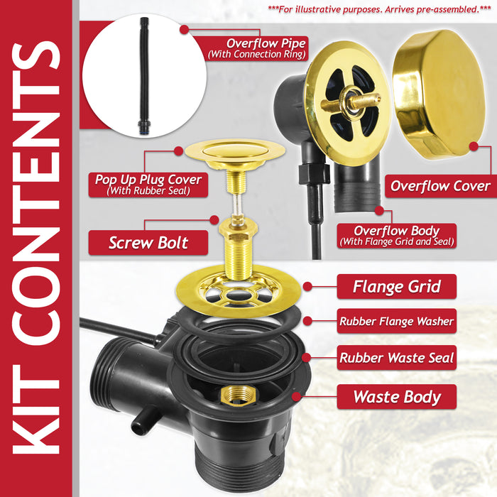 Bath Waste Plug Luxury Combination Chrome Plated Twist Pop Up Overflow (Gold, 40mm / 1.5" BSP)