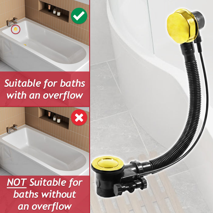 Bath Waste Plug Luxury Combination Chrome Plated Twist Pop Up Overflow (Gold, 40mm / 1.5" BSP)