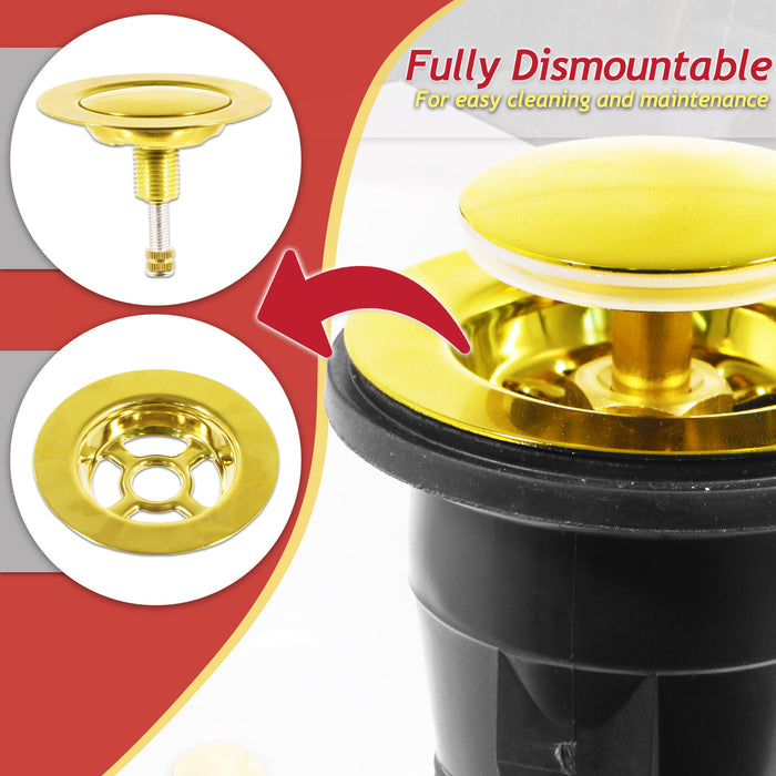 Bath Waste Plug Luxury Combination Chrome Plated Twist Pop Up Overflow (Gold, 40mm / 1.5" BSP)