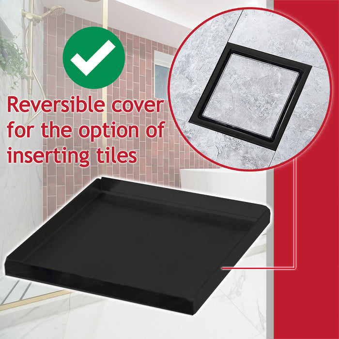 Shower Floor Drain Grate Tile Insert Invisible Stainless Steel Square Grid (Matt Black, 6" / 155mm)
