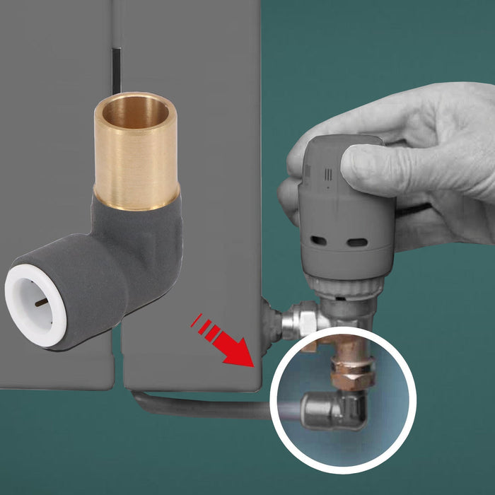 Radiator Valve Reducing Elbow Stem Compression 15mm x 10mm Pushfit Anthracite 3 x Valves