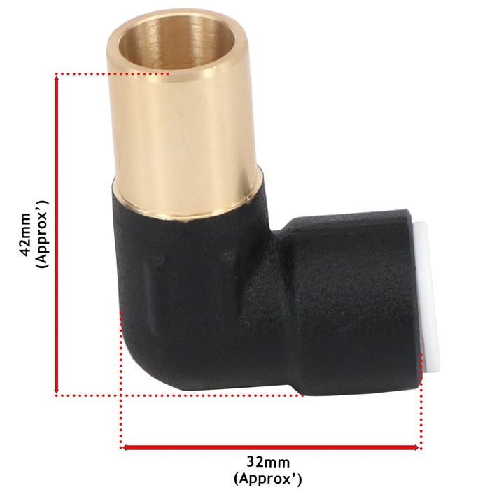 Radiator Valve Reducing Elbow Stem Compression 15mm x 10mm Pushfit Black 4 x Valves