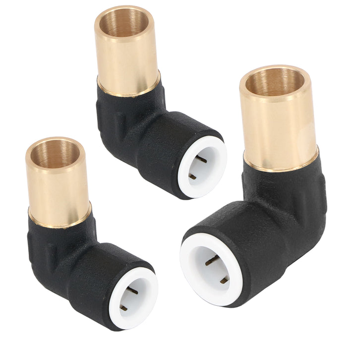 Radiator Valve Reducing Elbow Stem Compression 15mm x 10mm Pushfit Black 3 x Valves