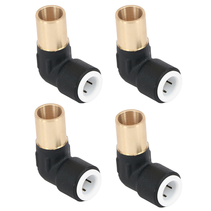 Radiator Valve Reducing Elbow Stem Compression 15mm x 10mm Pushfit Black 4 x Valves
