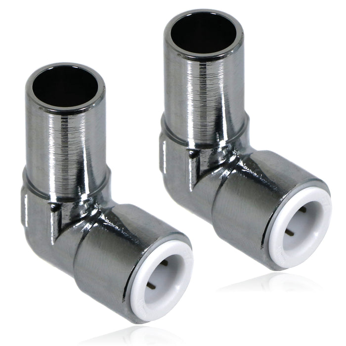15mm x 10mm Pushfit Radiator Valve Chrome Reducing Elbow Stem Compression (Pack of 2)