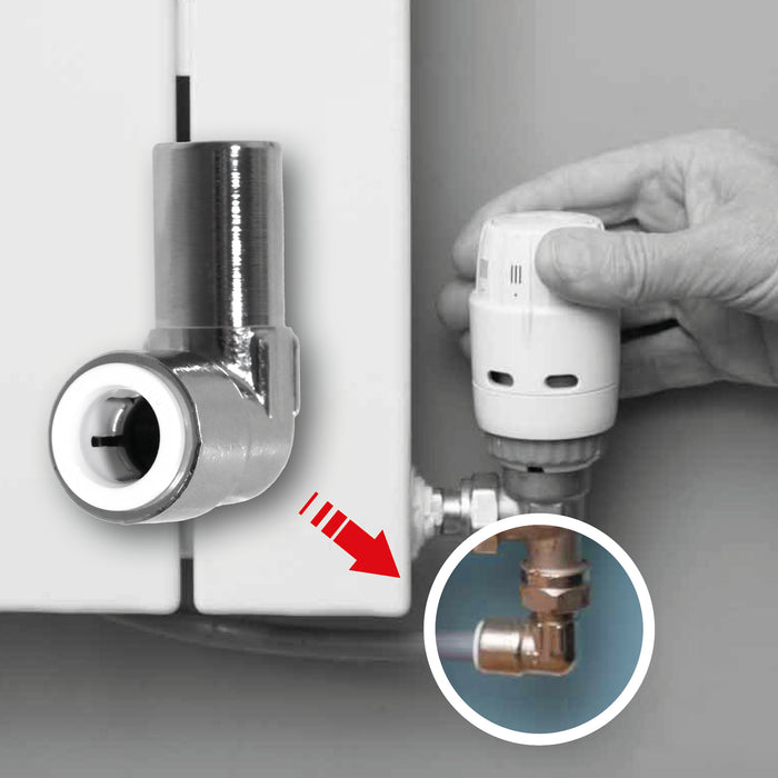 15mm x 10mm Pushfit Radiator Valve Chrome Reducing Elbow Stem Compression (Pack of 4)