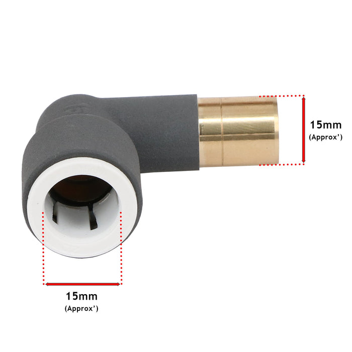 Radiator Valve Reducing Elbow Stem Compression Anthracite 15mm x 15mm Pushfit 2 x Valves