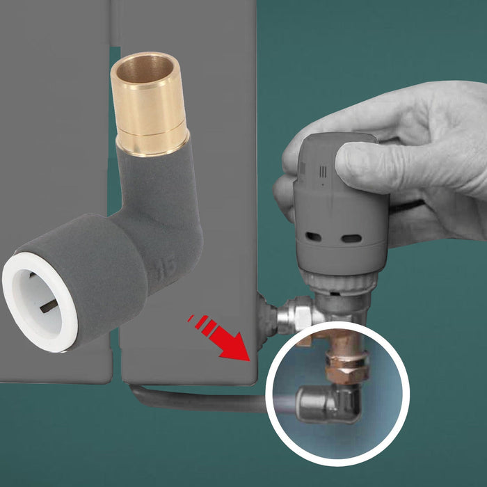 Radiator Valve Reducing Elbow Stem Compression Anthracite 15mm x 15mm Pushfit 2 x Valves