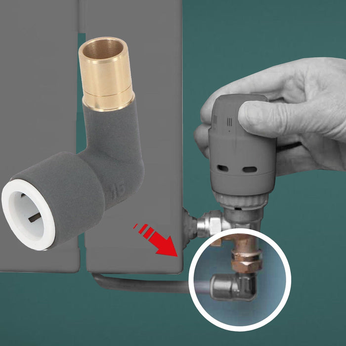 Radiator Valve Reducing Elbow Stem Compression Anthracite 15mm x 15mm Pushfit 3 x Valves