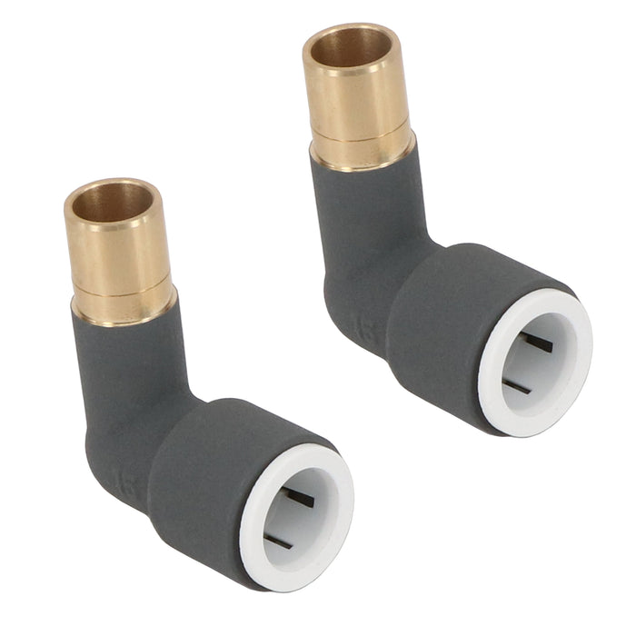 Radiator Valve Reducing Elbow Stem Compression Anthracite 15mm x 15mm Pushfit 2 x Valves