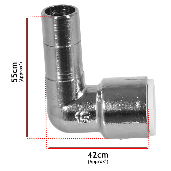 Radiator Valve Reducing Elbow Stem Compression Black 15mm x 15mm Pushfit x 2 Valves