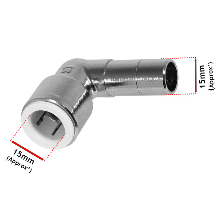 Radiator Valve Reducing Elbow Stem Compression Black 15mm x 15mm Pushfit x 2 Valves