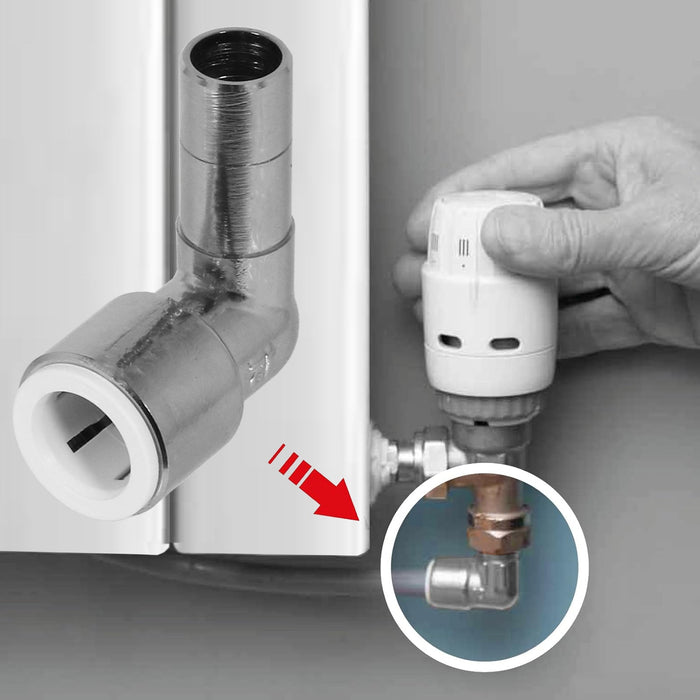 Radiator Valve Reducing Elbow Stem Compression Black 15mm x 15mm Pushfit x 4 Valves