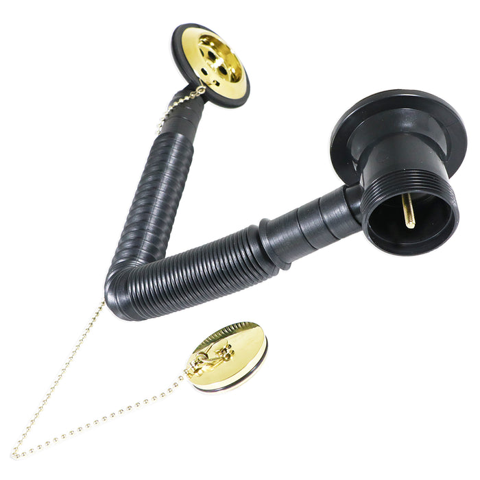 Bath Combination Waste Plug and Chain Luxury Gold Brass Flexible Overflow Pipe Kit (40mm 1 1/2")