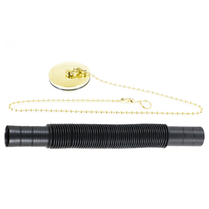 Bath Combination Waste Plug and Chain Luxury Gold Brass Flexible Overflow Pipe Kit (40mm 1 1/2")