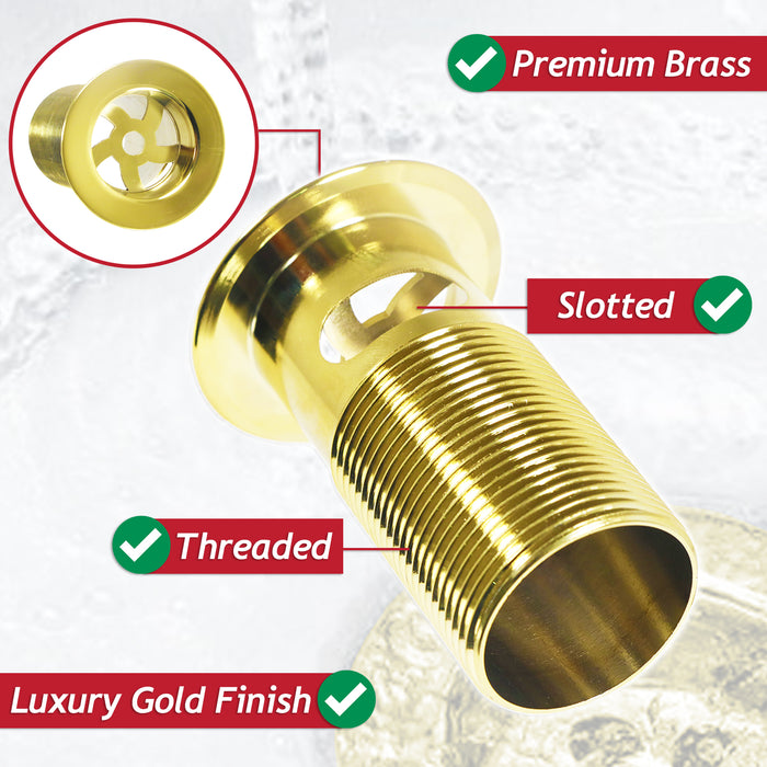 Sink Basin Waste Luxury Slotted Brass Overflow Plug with Chain and Stay (40mm 1 1/4", Gold Finish)