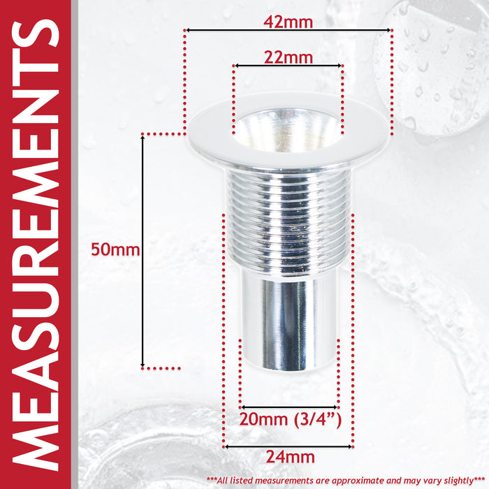 Sink Waste Plug Chrome Brass Caravan Motorhome Campervan Boat Basin Straight Pipe (3/4" 20mm)