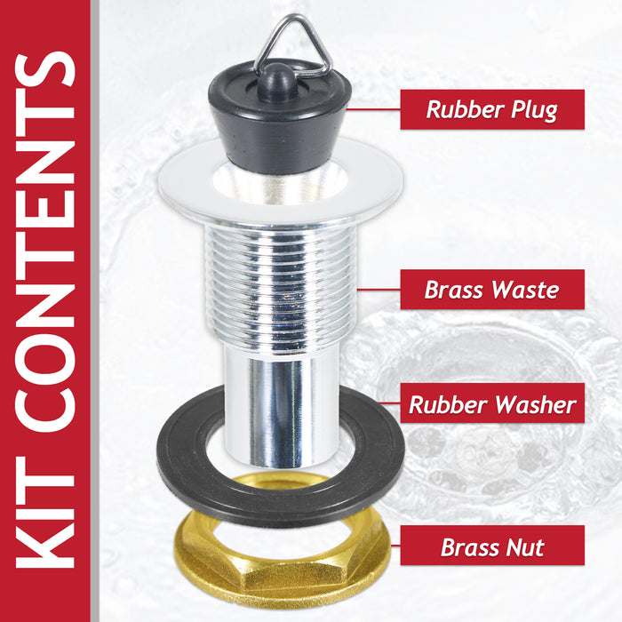 Sink Waste Plug Chrome Brass Caravan Motorhome Campervan Boat Basin Straight Pipe (3/4" 20mm)