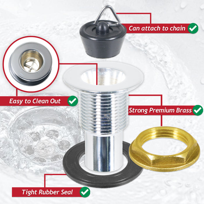 Sink Waste Plug Chrome Brass Caravan Motorhome Campervan Boat Basin Straight Pipe (3/4" 20mm)