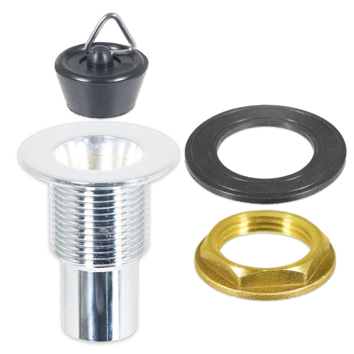 Sink Waste Plug Chrome Brass Caravan Motorhome Campervan Boat Basin Straight Pipe (3/4" 20mm)