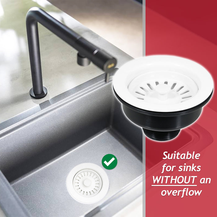 Sink Waste Basket Strainer Plug 1 1/2" BSP Kitchen Bathroom Basin Unit (Gloss White)