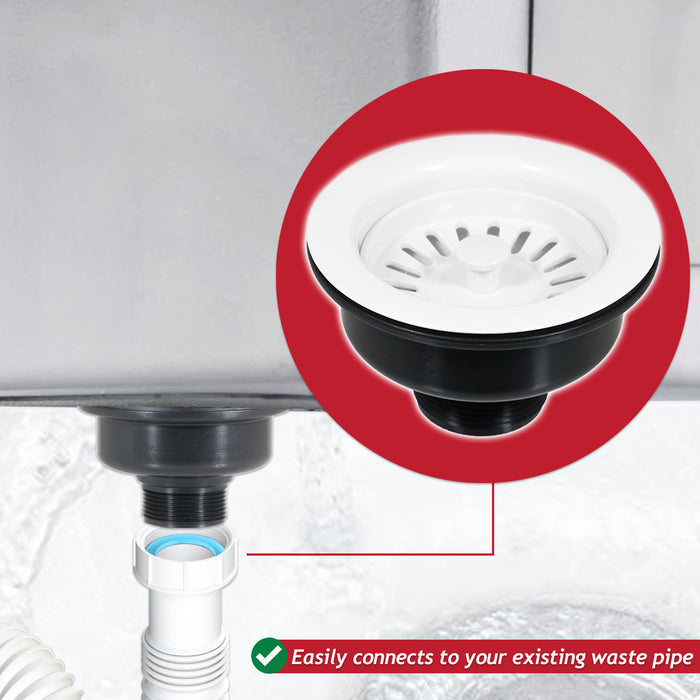 Sink Waste Basket Strainer Plug 1 1/2" BSP Kitchen Bathroom Basin Unit (Gloss White)