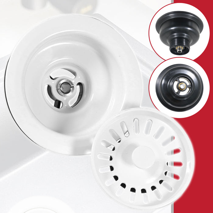 Sink Waste Basket Strainer Plug 1 1/2" BSP Kitchen Bathroom Basin Unit (Gloss White)