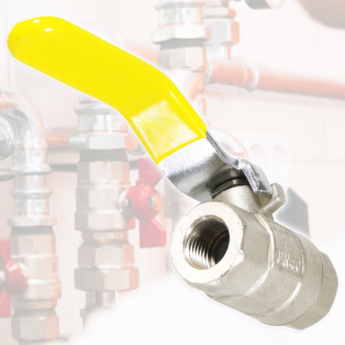 Gas Lever Ball Valve Full Bore PN40 Brass On Off Female x Female Yellow Handle Safety Isolator (1/4")