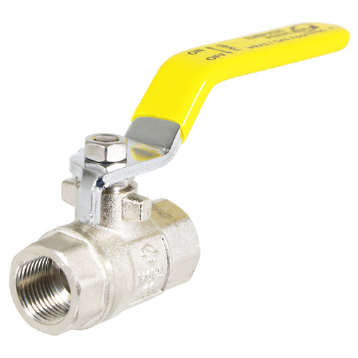 Gas Lever Ball Valve Full Bore PN40 Brass On Off Female x Female Yellow Handle Safety Isolator (3/8")