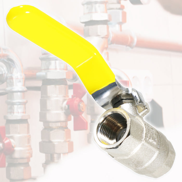 Gas Lever Ball Valve Full Bore PN40 Brass On Off Female x Female Yellow Handle Safety Isolator (3/8")