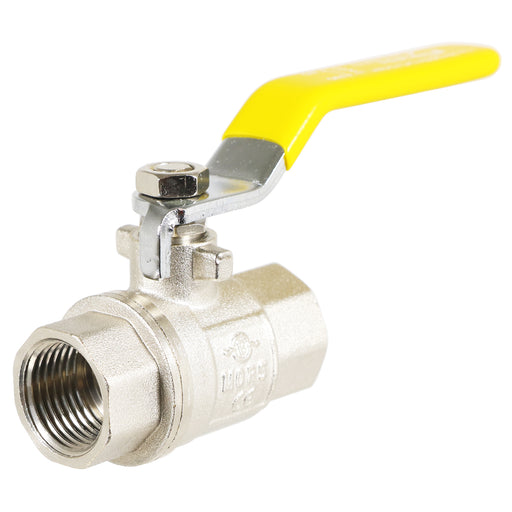 Gas Lever Ball Valve Full Bore PN40 Brass On Off Female x Female Yellow Handle Safety Isolator (1/2")